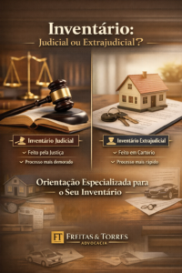 Ilustração sobre inventário judicial e extrajudicial, explicando como funciona a partilha de bens após falecimento
