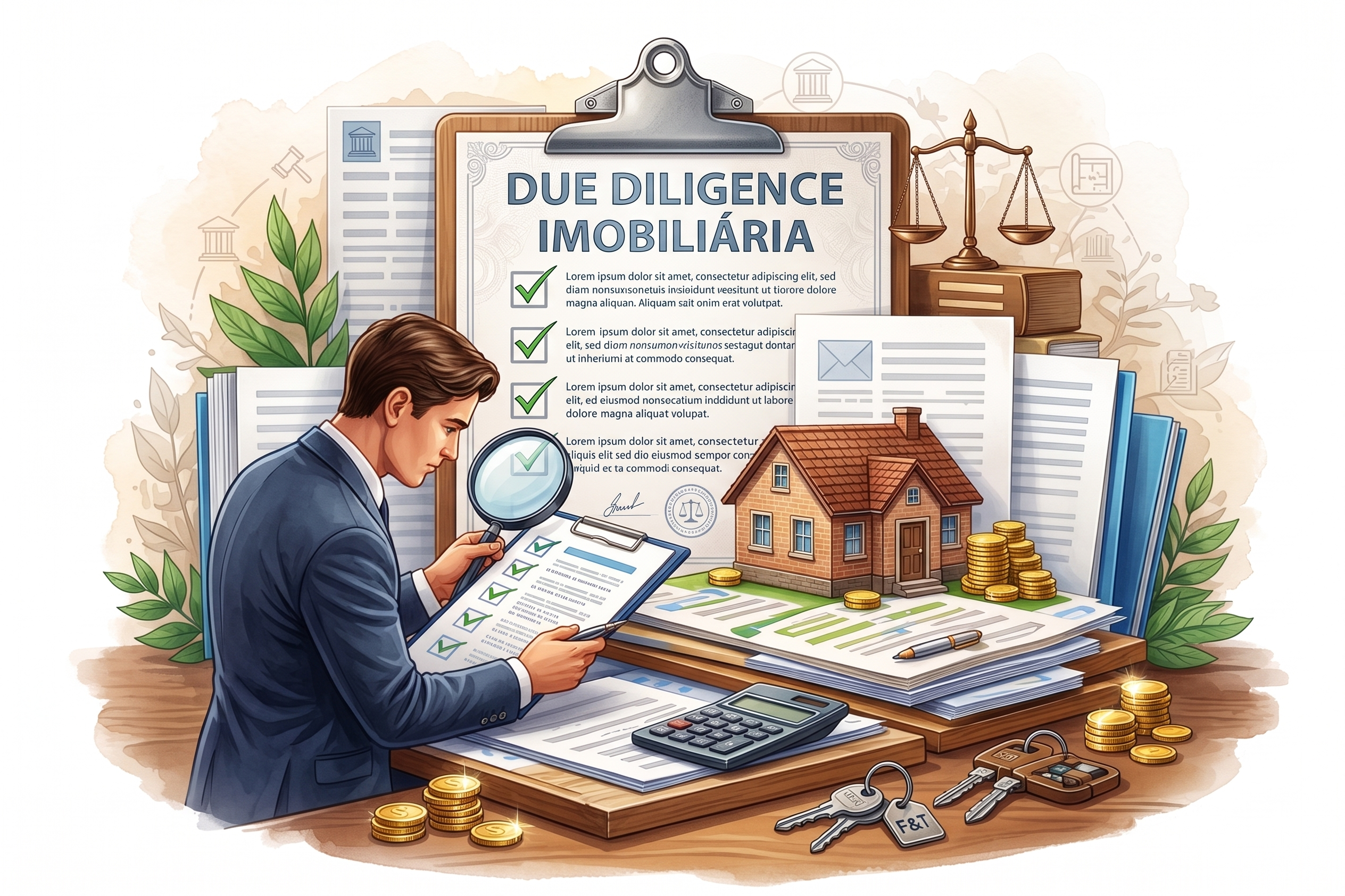 Due diligence imobiliária: análise de documentos, contrato e modelo de imóvel para compra segura